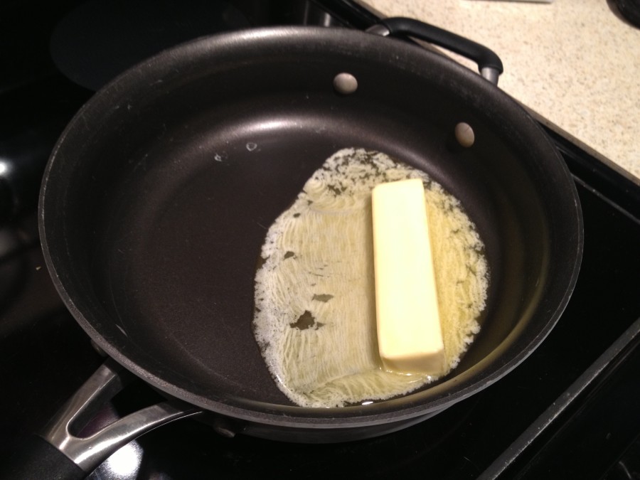 melt a whole stick of butter over  medium heat